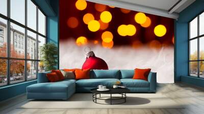 red christmas ball in white fur colored lights Wall mural