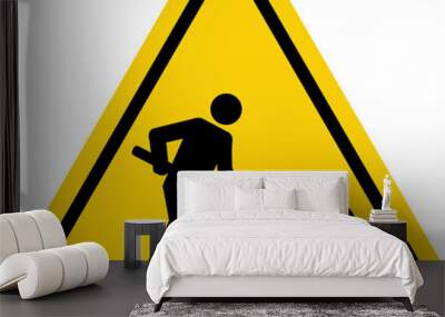 Road works sign. Attention, road works are underway. Warning sign. Yellow triangle. Wall mural