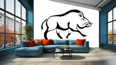 Black silhouette  boar on white background. Isolate. Vector illu Wall mural