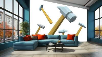 Set of hammers isolated on white background. Low poly style. Vec Wall mural