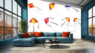 Set of kites on a white background. Children's toys, summer fun, outdoor games. Vector illustration Wall mural