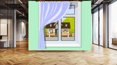 vector illustration of interior with a window curtain and scener Wall mural