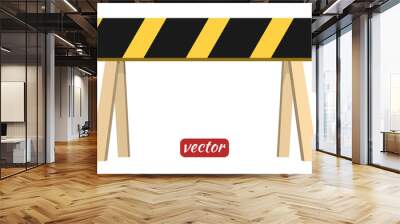 Wooden barrier isolated on white background. Black and yellow st Wall mural