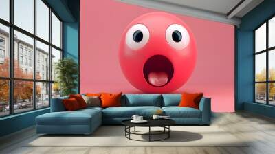 Shocked eyes and mouth emoji expression on pink background Wall mural