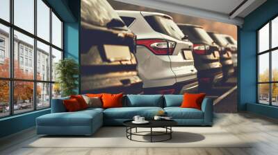 SUVs parked in a car dealership Wall mural