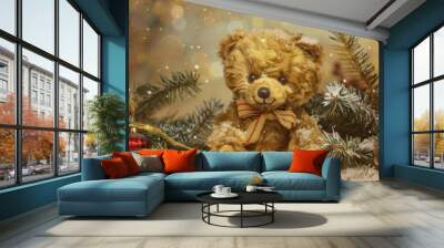 Teddy Bear. Animal Art for Baby Background. Beautiful Birthday Card Design Wall mural