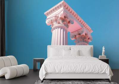 the majestic beauty of a Greek Doric column, highlighting its fluted design and robust proportions against a clear blue sky.  Generative AI technology. Wall mural