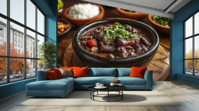 traditional Brazilian Feijoada dish, offering a rich and hearty copy space image Wall mural