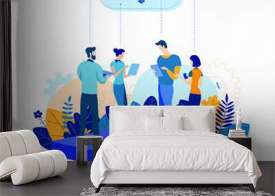 Trendy flat illustration. Office workers planing business mechanism, analyze business strategy and exchange ideas.Template for your design works. Vector graphics. Wall mural