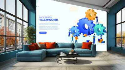 Trendy flat illustration. Successful teamwork page concept. Office workers planing business mechanism, analyze business strategy and exchange ideas.Template for your design works. Vector graphics. Wall mural