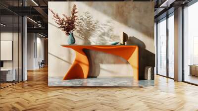 Trendy orange console table in a modern setting. depicting utility and green design Wall mural