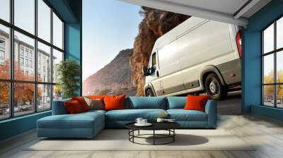 truck delivery van rush by country road Wall mural