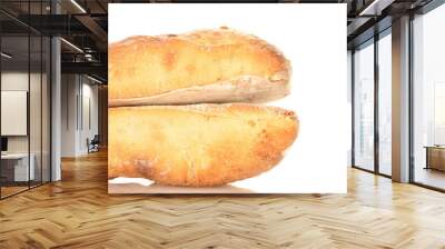 Two delicious freshly baked French baguettes, close-up, isolated on white. Wall mural