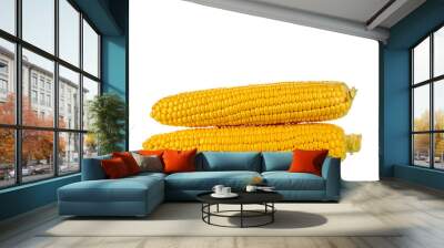 Two peeled ears of corn, close-up, isolated n white. Wall mural