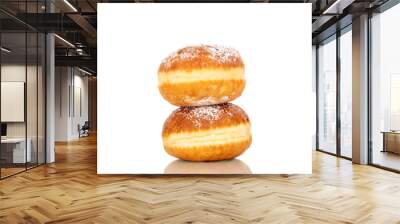 Two sweet donuts stuffed with jam, macro, isolated on a white background. Wall mural