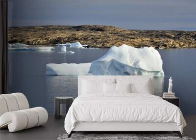 Icebergs in the background of picturesque Greenland mountains. Wall mural