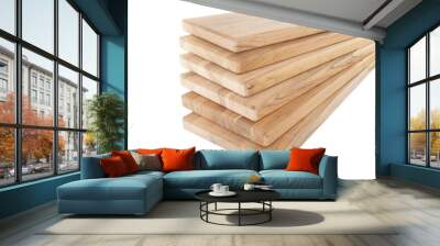 Wooden boards, a board with a seamed edge for building a house and interior decoration, on an isolated white Wall mural