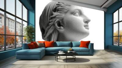 ancient sculpture profile of girl isolated halftone vintage dots texture cut-out retro magazine style collage element for mixed media trendy modern design Wall mural