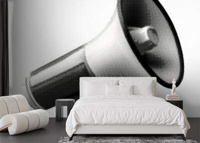 electric megaphone isolated in retro halftone black and white collage element for mixed media design vintage dotted pop art style grunge punk crazy Wall mural