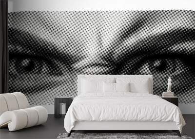 face part with eyes angry look isolated retro grunge halftone dotted effect old newspaper print cut-out collage element Wall mural