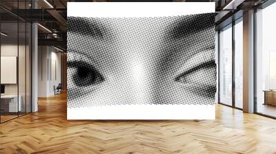 face part with makeup eyes looking to the side isolated retro pop art halftone effect old newspaper print cut-out collage element Wall mural