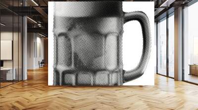 frothy beer mug with creamy foam isolated on transparent background black white retro halftone grunge dotted texture party collage element for mixed media design Wall mural