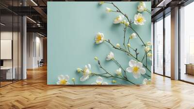 yellow and white flowers on a green surface are cute and beautiful. spring, flora and botany Wall mural