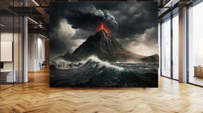 Epic volcano eruption in the middle of the ocean Wall mural