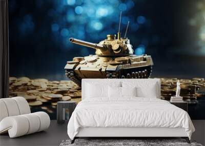 The Price of Conflict: A Creative Concept of Military Budget with Tank and Money Wall mural