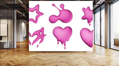 3D y2k plastic shape set, futuristic icon render kit, cute girly balloon liquid heart, cosmic star. Simple trendy decoration forms, retro rave space abstract objects. 3D y2k static creative collection Wall mural