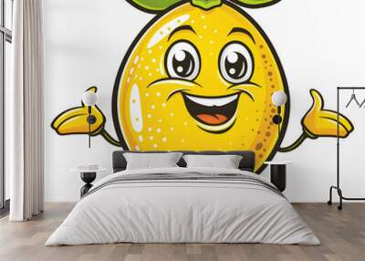 A happy cartoon lemon with arms and legs, giving a thumbs up. The yellow fruit is smiling in this whimsical illustration, showcasing natural foods in art Wall mural