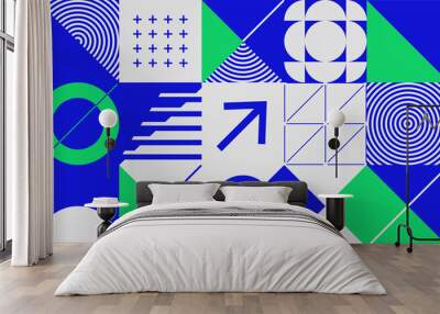 Abstract background with geometric shapes and halftone textures. Minimalistic geometric pattern in Scandinavian style. Wall mural