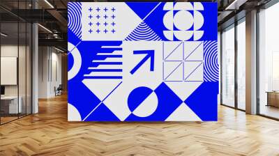 Abstract background with geometric shapes and halftone textures. Minimalistic geometric pattern in Scandinavian style. Wall mural