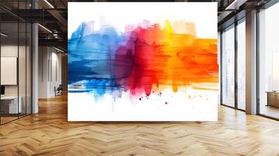 An artistic abstract background made of blue, red, and orange watercolor brush strokes suitable for digital media and creative projects, providing a dynamic and modern look Wall mural