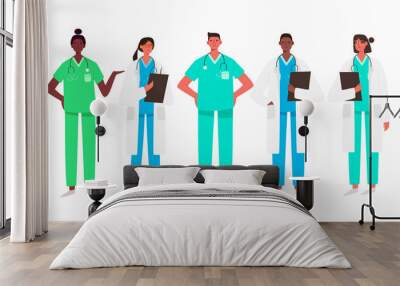 Set of doctors characters. Medical team concept in vector illustration design. Medical staff doctor nurse therapist surgeon professional hospital workers, group of medics. Wall mural