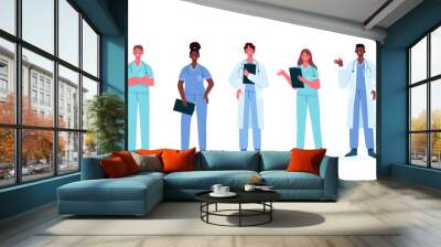 Set of doctors characters. Medical team concept in vector illustration design. Medical staff doctor nurse therapist surgeon professional hospital workers, group of medics. Wall mural