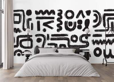 Brush paint curve stripe pattern, vector marker stroke abstract organic shapes, bold wavy doodle. Black raw lines swirl contemporary ink geometric elements rough modern scribble. Brush doodle graffiti Wall mural