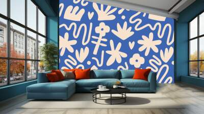 Contemporary art collage with abstract shapes and flowers. Vector seamless pattern with Scandinavian cut out elements. Wall mural