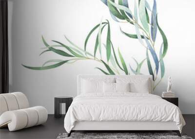 Eucalyptus branch isolated on white. Watercolor hand drawn illustration. Wall mural