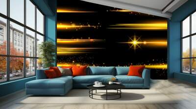 Gold line flare set, cosmic shiny sparkle collection, vector yellow lights, magic glowing dust. Abstract beam kit, orange space ray flash, game energy effect illustration. Gold line glitter elements Wall mural