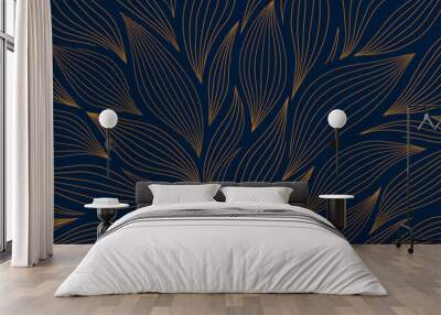 Luxury floral pattern with hand drawn leaves. Elegant astract background in minimalistic linear style. Wall mural