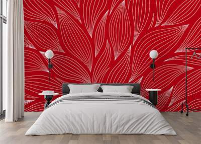 Luxury floral pattern with hand drawn leaves. Elegant astract background in minimalistic linear style. Wall mural