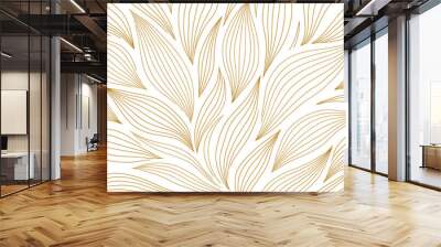 Luxury floral pattern with hand drawn leaves. Elegant astract background in minimalistic linear style. Wall mural