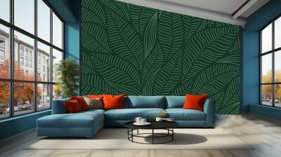 Luxury floral pattern with hand drawn leaves. Elegant astract background in minimalistic linear style. Wall mural