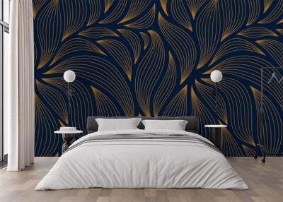 Luxury seamless floral pattern with striped leaves. Elegant astract background in minimalistic linear style. Wall mural