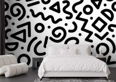 Seamless black and white geometric pattern. Hipster Memphis style. Wall mural