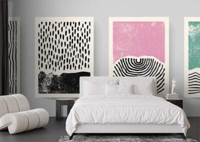 Set of abstract hand drawn compositions. Minimal geometric posters. Boho wall decor. Wall mural