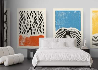 Set of abstract hand drawn compositions. Minimal geometric posters. Boho wall decor. Wall mural