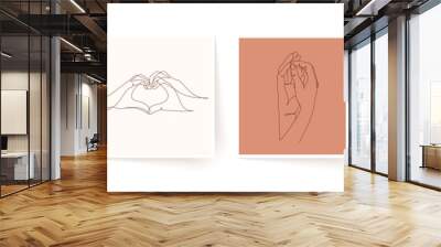 Set of one line holding hands. Valentine's day vector illustration. Wall mural