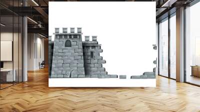 Stone castle wall, vector seamless medieval brick tower ruin background, isolated on white. Game fortification building, broken cracked fortress illustration. Castle wall fantasy historical wallpaper Wall mural